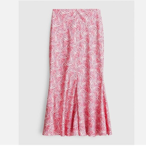 J. Crew Silky Flare Slip Skirt Pink Dandelion Swirl Sz S Trumpet‎ Midi Coquette - Picture 6 of 16